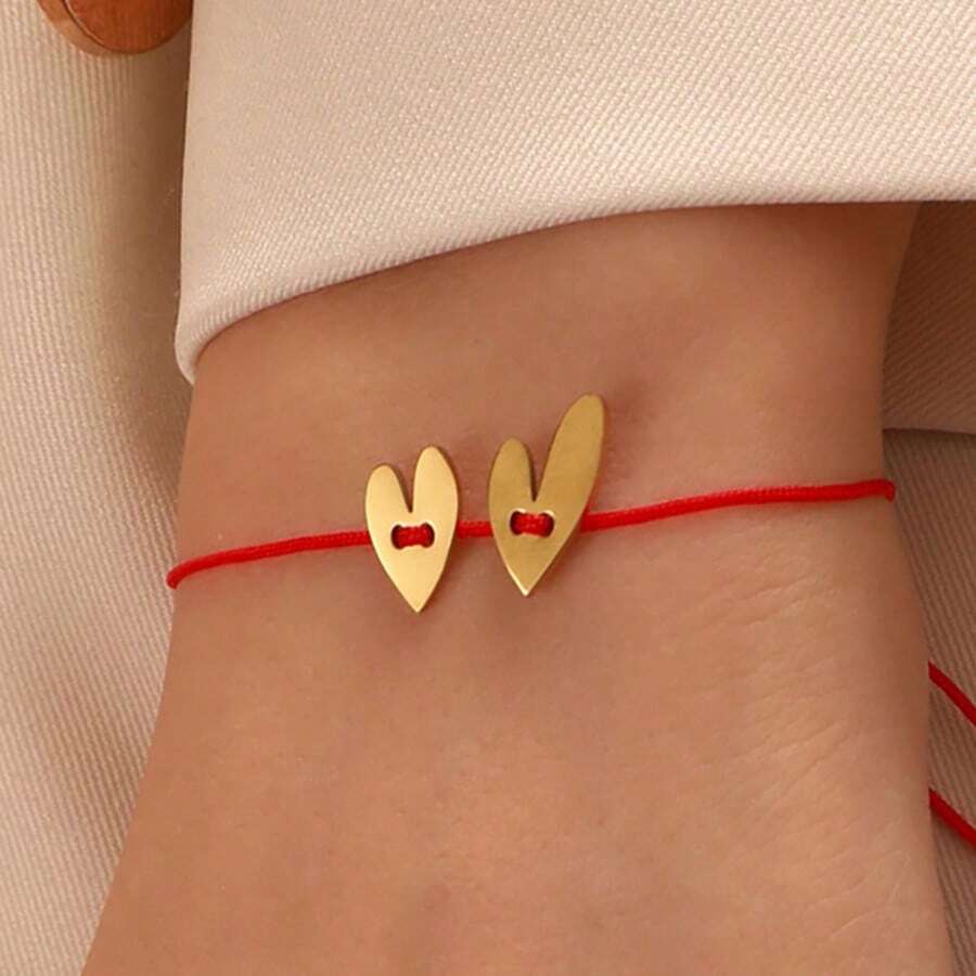 1 chiếc vòng tay dệt hình trái tim tối giản mùa hè, món quà trang sức thường ngày dành cho bạn gái. - Đỏ - Xem 1