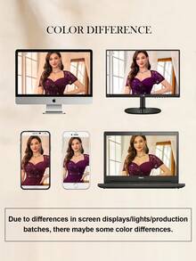 MIUSOL 亮片花卉蕾丝拼接露背派对礼服，适合生日、婚礼宾客、晚宴及其他场合，夏季优雅之选。 - 紫紅色 - 查看 6