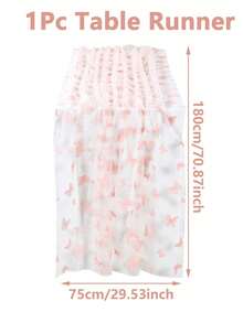 1pc Pink Butterfly Mesh Tablecloth, Double-Sided Polyester Lace Table Cover, Size 220*130cm, Wedding Decoration, Bridal Shower Decor, Birthday Party Decor, Banquet Table Decor, Anniversary Celebration, Table Decoration - Pink Butterfly - View 14