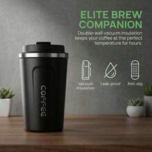 1个380/510毫升真空保温旅行咖啡杯，双层不锈钢材质，防漏杯盖，可重复使用，便携简约，保温/保冷咖啡/茶/啤酒，圣诞礼物，优质拿铁杯，适用于办公室、家庭、学校、健身房和汽车等场所。 - 彩色 - 查看 3