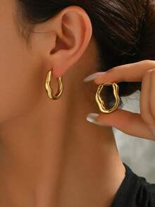 一对不对称纹理耳环，独特设计展现个性魅力，简约时尚，适合各种场合。 - 彩色 - 查看 1