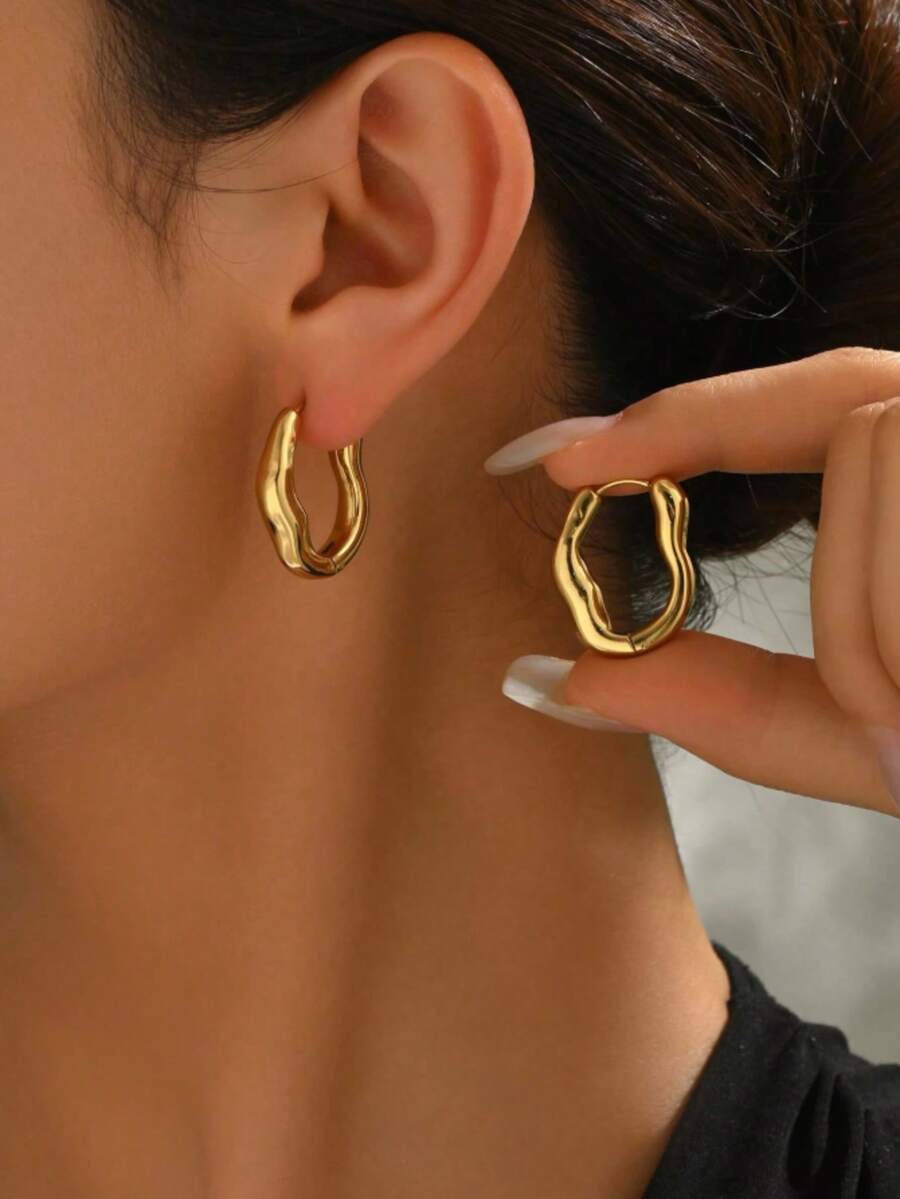 一对不对称纹理耳环，独特设计展现个性魅力，简约时尚，适合各种场合。 - 彩色 - 查看 1