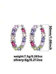 These Minimalist And Elegant 925 Sterling Silver Earrings, Featuring Cubic Zirconia Gemstones In A Geometric Square Design, Are Perfect For Wearing At Banquets, Weddings, And Parties. - Pink - View 3