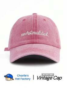 1 Pc Overstimulated. Embroidered Washed Baseball Cap, Classic Casual Stylish Vintage Soft Sweatband Adjustable Size Lightweight Sun Protection Versatile Vintage Dad Hat, Suitable For Outdoor Sports Daily Wear Party Vacation Perfect Gift For Families And Friends - 別惹我. - 查看 5