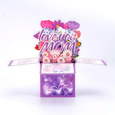 1 hộp trang trí chữ 3D "LOVE YOU MOM" mới, thiết kế sáng tạo kèm thiệp chúc mừng, quà tặng Ngày của Mẹ.