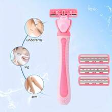 2 Handles + 36 Replacement Blades/3-Layer Manual Razor, Stainless Steel Razor Blades. Sharp, Washable And Reusable, Face Razor, Hair Removal - Pink - View 8