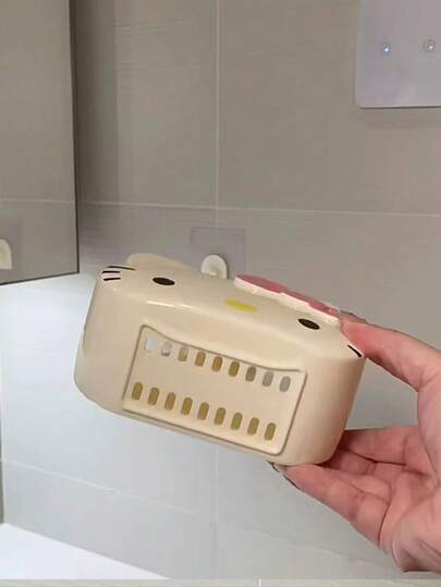 SANRIO Estantería de almacenamiento para baño, estante de ducha sin taladro con diseño de gato Kt, estantería de almacenamiento linda de gatito, estantes adhesivos, estante para cepillo de dientes sin perforación, estantería de lujo para lavabo, organizador dorado para champú, cosméticos, gel de baño, estante para artículos de tocador, organizador de cocina, impermeable, adecuado para baño, cocina, accesorios de baño, regalo para amigos y familiares, decoración del hogar