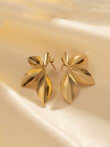 RAYQUEEN 1 Pair Stainless Steel Fashionable Gold Leaf Stud Earrings, Suitable For Daily Wear - Stud Earrings - View 5