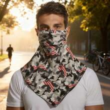 1pc Unisex Spring/Autumn Neck Gaiter Face Mask, Outdoor Cycling Balaclava Scarf, Multiple Patterns, Soft Texture, Elastic Breathable Fabric, Sun Protection, Dust-Proof, Windproof, Moisture-Wicking, Washable, Suitable For Outdoor Activities, Hiking, Fishing, Running, Cycling, Trekking In Spring And Autumn - Grey American Flag - View 1