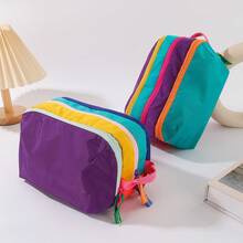 Personalized Colorblock Multi-Layer Makeup Bag Large Capacity Travel Toiletry Organizer Lightweight Portable Cosmetic Storage Pouch With Handle - Multicolor - View 7