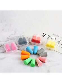 2pc Slow Rebound Sponge Soundproof Earplugs, Anti-Noise Box Earplugs, Bullet-Shaped Noise Reduction And Silent Sleep Earplugs - Multicolor Random - View 1
