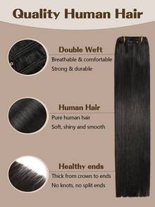 YILITE 7pcs #1B Natural Black Clip In Hair Extensions Real Human Hair Remy Human Hair Extensions Double Weft Straight Clip Ins For Women - Natural Black - View 3