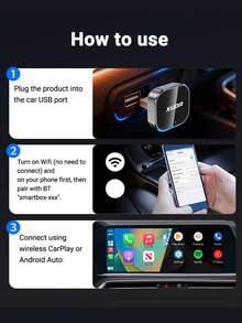 Bộ chuyển đổi CarPlay/Android Auto không dây 2 trong 1 XUDA mới 2026, bộ chuyển đổi Carplay WiFi6 2.4-5.0 GHz, có dây sang không dây, hộp thông minh kết nối nhanh, không độ trễ, thiết kế nhỏ gọn, thời trang, di động, nhỏ gọn và thanh lịch, tương thích với iPhone và Android, có cổng USB/USB-C, không kèm pin. - A - Xem 2