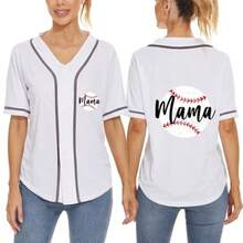 Mowbeat - Camisetas de béisbol con estampado de letras para mamá mamá con botones regalo de cumpleaños deporte cuello en V playera para mujer - Blanco - Ver 1
