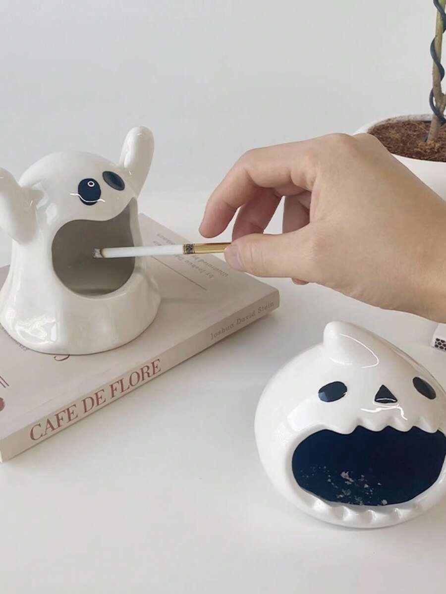 趣味烟灰缸，可爱幽灵陶瓷烟灰缸，防烟家居客厅办公室礼物，送给男友的创意卡通礼物，卧室窗台书桌浴室办公室装饰，派对生日礼物