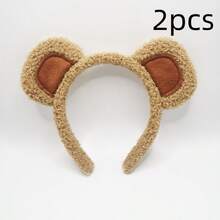 1个女士卡通熊耳发箍，可爱毛绒发饰，适合日常佩戴、洗脸、化妆等场合。 - 棕色 - 查看 6