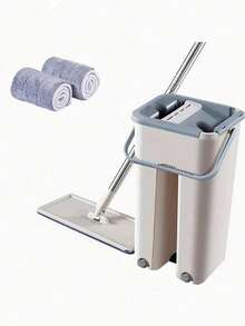 Bộ 1 xô lau nhà phẳng kèm 2 đầu lau bằng sợi microfiber, xô lau nhà tự vắt dùng được cả lau ướt và lau khô, thích hợp để lau sàn gỗ công nghiệp và sàn gạch, màu trắng. - Nhiều màu - Xem 1