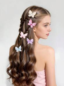 10个梦幻亮片蝴蝶发夹，3D水钻网纱马卡龙色无损鸭嘴夹，多功能刘海和编发发饰，适合女孩，夏季、假日、旅行 - 彩色 - 查看 5