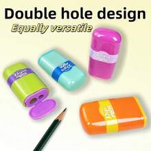2pcs Compact Double Slot Pencil Sharpener And Eraser 2-In-1, Stationery, Gifts, Prizes, Suitable For School And Office Supplies - Multicolor - View 7