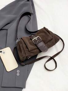 Minimalist Casual Baguette Handbag, New Retro Versatile Belt Buckle One Shoulder Crossbody Bag - Coffee - View 10