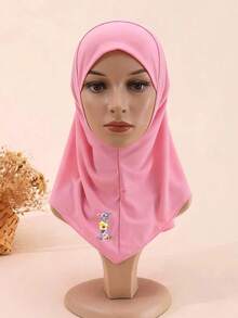 1件A-Z儿童女孩紫色花朵头巾，中东穆斯林风格，端庄可爱优雅，透气可调节，四季皆宜，适合作为礼物 - 粉色 - 查看 8