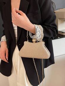 Elegant And Distinctive Fashion Evening Bag, Shiny Handheld Clutch Wallet With Metal Chain Strap, Gift For Women, Suitable For Parties, Dates, Banquets, Matching Various Dresses - Gold - View 5