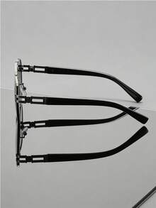 1 Pair Of Women's Black-Silver Double-Bridge Pilot Sunglasses, Metal Material, UV400 Sun Protection, Minimalist Pool-Style Sunglasses, Summer Vacation Style - Multicolor - View 10