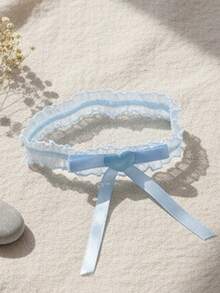 European And American Wedding Bridal Accessories, Lace Bow Sexy Elastic Garter Leg Strap - Baby Blue - View 4