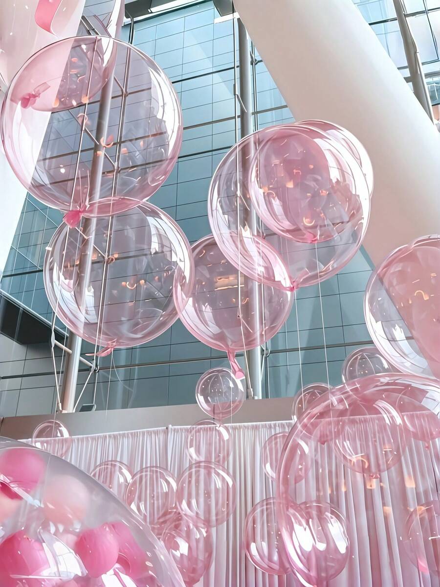 5pcs 18-Inch Pink Bubble Balloons Aluminum Foil Balloon Set, Includes Fishing Line And Balloon Arch Components, Suitable For Camping Party Decor, Wedding Birthday Party Decorations, Home Decor - Pink - View 1