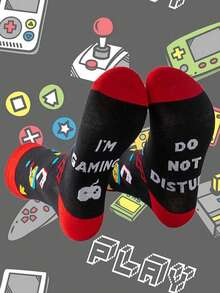 1 Par de Meias Masculinas Cano Médio, Design Assimétrico com as Letras AB e Tema de Console de Videogame, Meias Criativas, Modernas, Respiráveis e de Alta Qualidade com Absorção de Umidade, Ideais para Primavera/Verão/Outono, Uso Casual/Esportivo/Urbano - Multicolorido - Ver 2