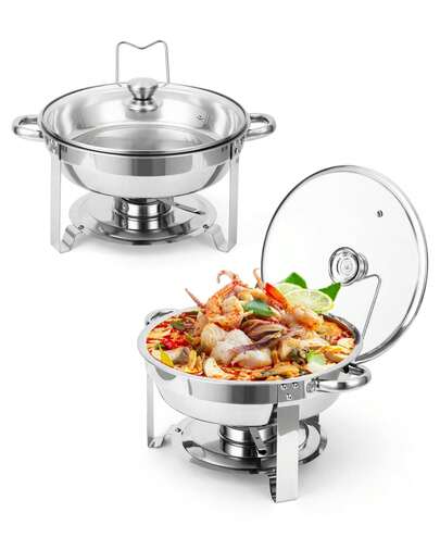 Hodeffior Chafing Dish Buffet Set 4 Pack, 5L Round Stainless Steel Chafers With Lids, Chafing Dishes For Buffet, Catering, And Food Warmers For Parties And Events