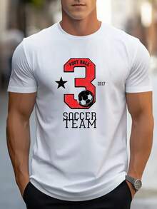 Men'S 2D Football T-Shirt |   Retro, Casual, Slight Stretch, Crew Neck, Print Soccer Design, Perfect For Sports And Outdoor Activities - trắng - Xem 2