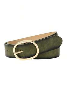 Oval Buckle Belt For Women - Casual Leather Belt For Everyday Wear| Versatile Waist Belt For Jeans, Pants, Dresses, Perfect For All Seasons - 橄欖綠 - 查看 3