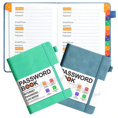 (6.10 X 4.72 Inches, 60 Pages) Password Notebook With Letter Tabs, Hard Cover Password Manager Notebook For Seniors, Internet Password Journal, Computer & Website Login Address Manager, Pocket Size With Elastic Closure, Stationery Supplies, School Supplies