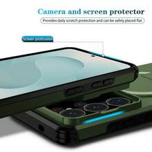 可折疊支架手機殼，附可滑動相機蓋，相容 Galaxy S26Ultra S25Ultra S24Ultra S23Ultra S22Ultra /A17/A26/A36/A55/A37/A57/A56/A16，適用於 S24/S24 FE/S25/S25/S25 FE 及 8 9 10 A PRO，磨砂質感防摔保護手機殼，滑蓋手機殼，時尚手機殼，手機配件，夏季禮物 - 綠色 - 查看 7