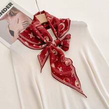 1 pieza Pañuelo de mujer con estampado de rombos, pañuelo/diadema retro artístico y elegante para ir al trabajo - Universo Rojo - Ver 3