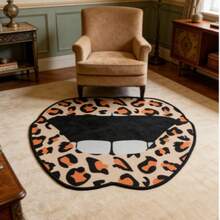 1pc Novelty Leopard Print Lip Crystal Velvet Decorative Carpet, Suitable For Living Room, Bedroom, Entryway, Kitchen, Bathroom, Study - Multicolor - View 1