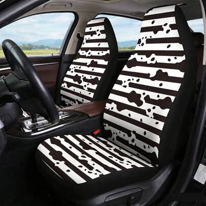 1pc Cow Print Car Seat Cover, Breathable Silky Fabric Seat Cushion Protector, Universal For SUV & Sedan, All Season Use