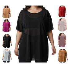 Set Of 3 Plus Size Tulle Blouses For Workout/Gym/Sheer Shirt - 黑色+玫瑰色+紅色 - 查看 5