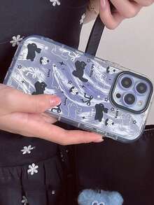 1个紫色小猫图案薄纱手机壳，兼容苹果16 Pro Max、14、15/14（新款）、13/12、11 Pro Max，带气囊防震创意智能手机保护套 - 彩色 - 查看 5