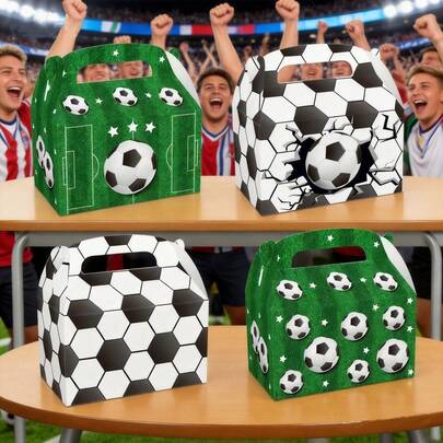 Football Match, Black & White, Green Football Field, Party Candy Gift White Card Paper Tote Bag