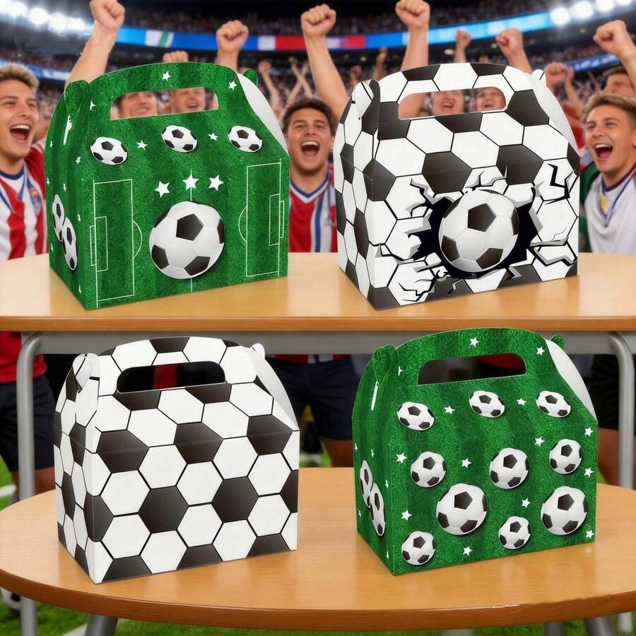 足球比赛，黑白，绿色足球场，派对糖果礼品白色卡片纸手提袋 - 查看 1
