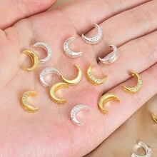 2pcs Copper Moon Beads With Rhinestones, Double Hole Moon Shaped Spacer Beads Suitable For DIY Bracelets, Necklaces, Earrings And Jewelry Making - 2Pcs - View 5