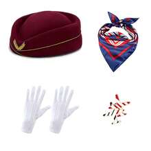 4pcs Flight Attendant Costume Accessories Set - Cap, Scarf, Gloves, Airplane Brooch, Suitable For Cosplay Party - Multicolor - View 10