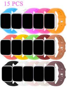15 Stücke/Set oder 1 Stück/Set kompatibel mit Apple Watch Armband kompatibel mit Bändern 38mm 40mm 41mm 42mm 44mm 45mm 46mm 49mm, weiches Silikon Sport Ersatzarmband kompatibel mit SE Serie 11 10 9 8 7 6 5 4 3 2 1 Ultra - 38/40/41(M) - Übersicht 34