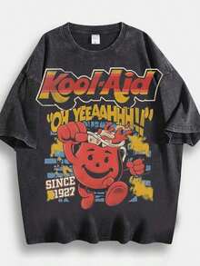 Hip-Hop Style T-Shirt With Ko Ol-Aid Cartoon Print, Unique Design, 230g 100% Cotton, Loose Fit, Short Sleeves, Top. DG004-Skin-Friendly - Màu xanh lam - Xem 10