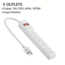 Regleta con Protector contra Sobretensiones de 6 Tomas, Cable de 3.3 pies con Interruptor Iluminado, para Hogar, Oficina, Colegio, Tienda y Garaje, 15A 125V 1875W, 14AWG, Blanco - Tipo de Enchufe A USA (110-127V) - Ver 2