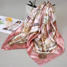 1pc Minimalist Printed Satin Square Scarf, New Spring Fashion Headscarf For Women, Can Be Used As Waistband, Bag Decoration, Ribbon, Headband Or Scarf, Ideal Choice To Enhance Your Overall Look - 粉色 - 查看 4