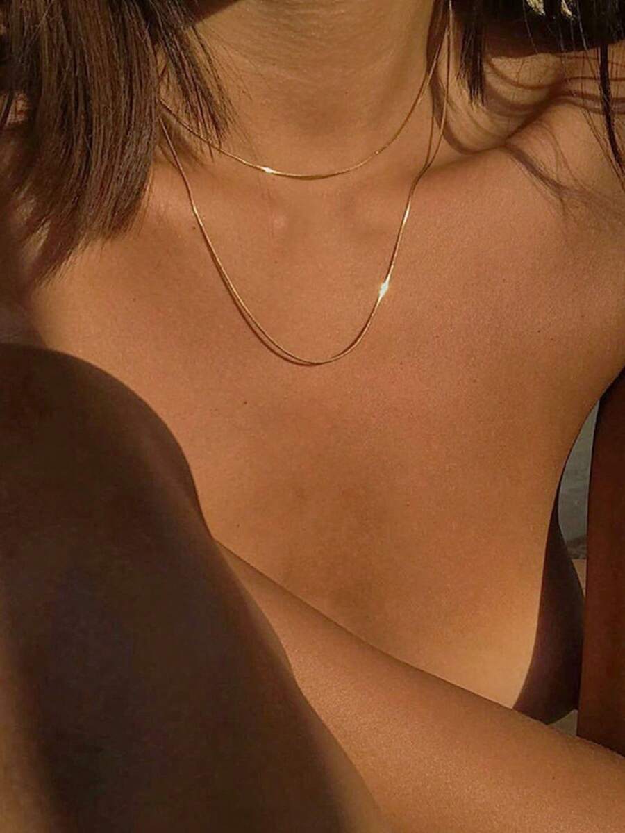 女士极简双层项链（1件装） - 金色 - 查看 1