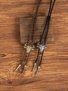 1件美式西部牛仔风格金属扣衬衫配饰，欧美风波洛领带配迷你牛头图案 - 彩色 - 查看 2